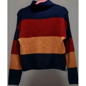 Cliché Women’s Wool Blend Colorblock Mock Neck Sweater Small Y2K Retro Preppy